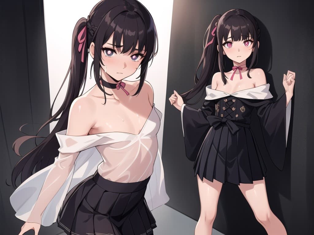 Sexy Japanese goth girl with small breasts