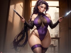 Sexy killer with large hips and enormous breasts puzzle preview