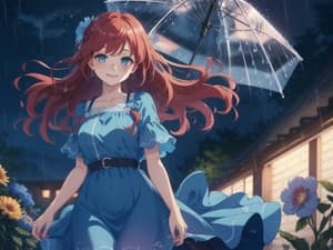 Virgin Readhead Girl walking in the Rain puzzle preview