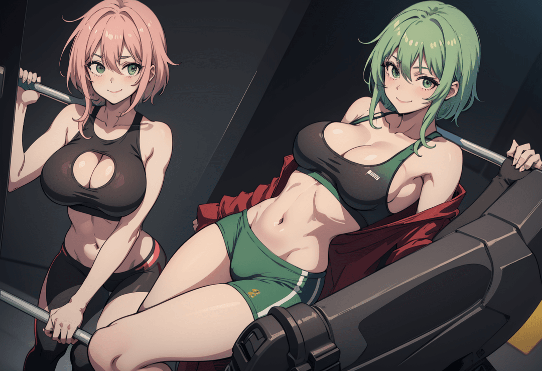 The image is a split-screen graphic featuring two anime-style illustrations of female characters. On the left side, there's an animated character with pink hair, wearing a black sp